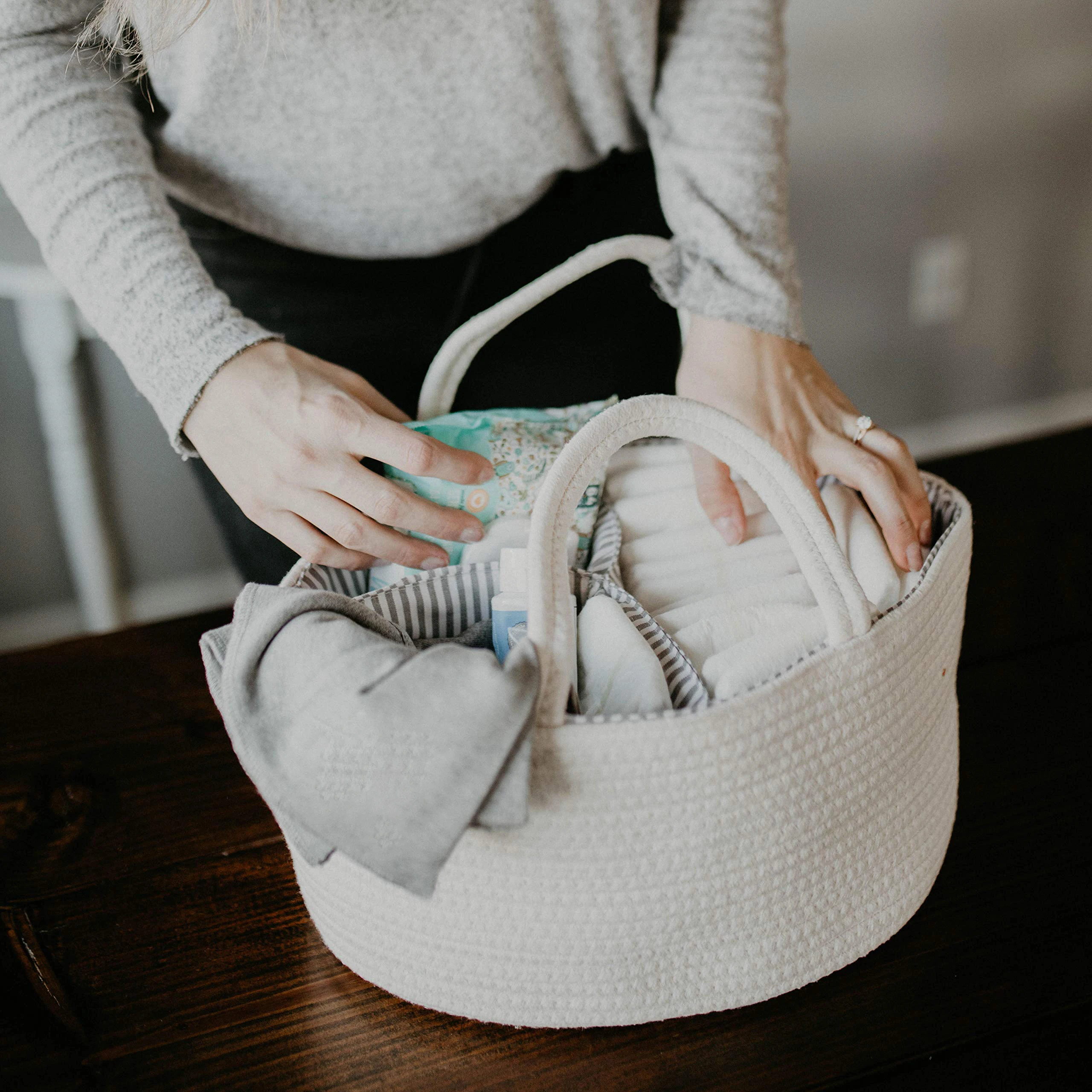 Stylish Biodegradable White Cotton  Dollhouse Diaper Caddy Organizer Baby Diaper Care Bag Diaper Organizer for Baby Essentials