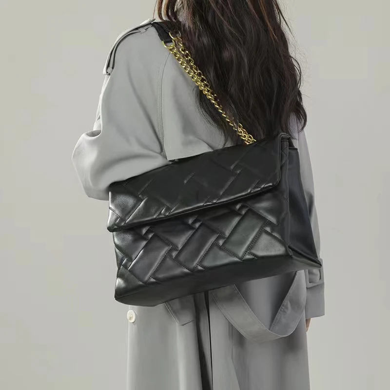 Custom Logo Big Chain Flap Bag Vegan Leather Handbags Work Tote Crossbody Bag Women Purses