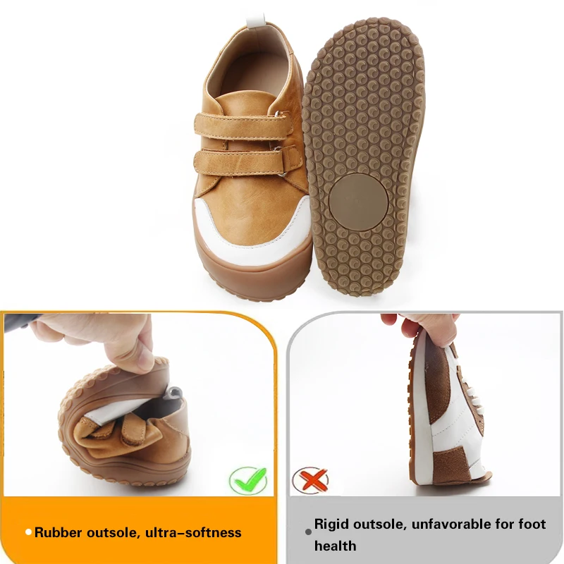 BEIBEIHAPPY Patent Trendy Kids Baby Ergonomic Shoes Zero Drop Light Foot-Shaped Flexible Leather Kids Walking Sneaker Shoes