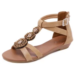 White Leather Women Sandals Rome Style Summer Woman Gladiator Sandals With Zip Female Flat Sandals Lady Beach Sandalia