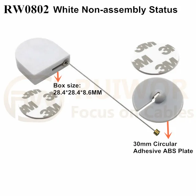 RUIWOR RW0802 D-shaped Mini Anti Theft Extension Cord Reel Plus Dia 30mm Circular Adhesive ABS Plate for Store Retail Security