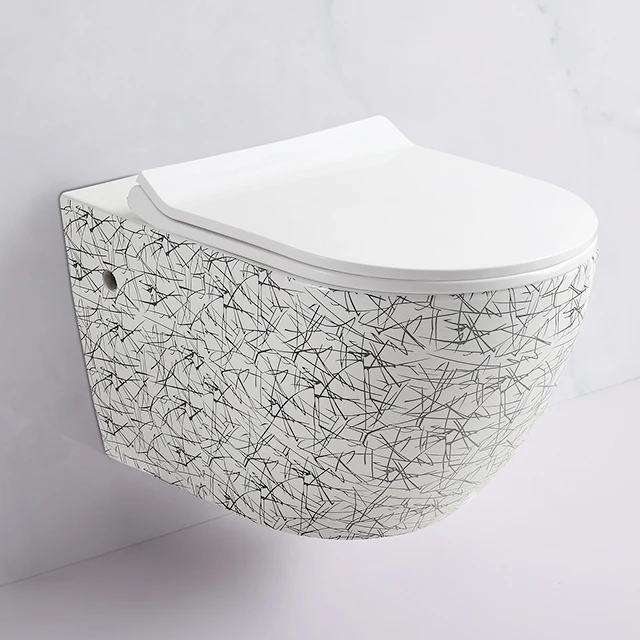 Prefab P Trap Marble Color Ceramic Wall Hang Wc Tankless Toilet Bowl Inodoro Suspendido Wall Toilet Set
