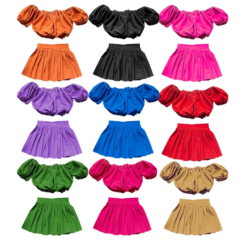 RTS 2023 New summer Style Kid Spring Clothes Set 2-piece pleated skirt + sleeveless top with  small  moq