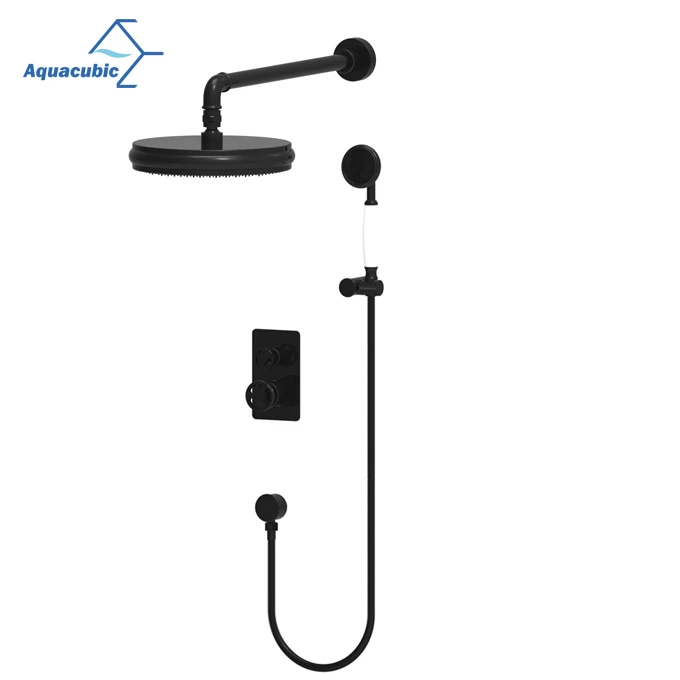 Contemporary Health Wall Mounted Black Industrial Style Water Saving Shower Mixer Faucet Set