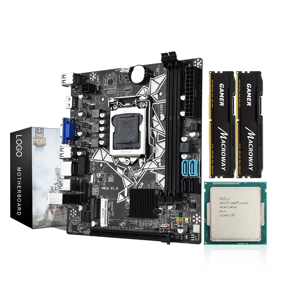 Комплект материнской платы H81 со слотом LGA 1150 поддержка процессора i3 4130 DDR3