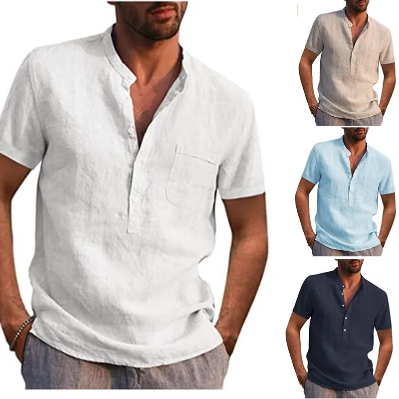 
New Shirts Custom Logo Boys Young Man Business Casual Linen Summer Shirts Custom Logo Shirts for Men Casual T-shirts Men 
