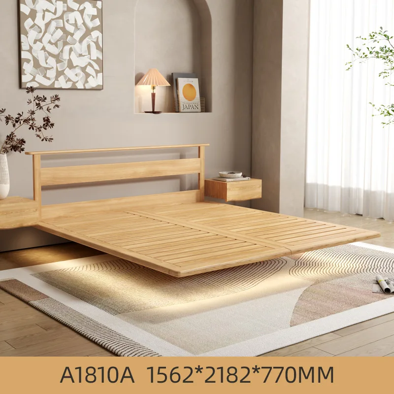 Japanese cherry wood bedroom home pure solid wood double bed Nordic style natural wood color 1.6, 1.9 meter wedding bed