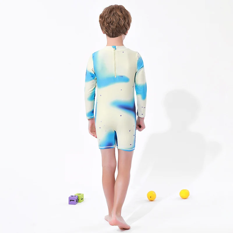 UOOWA High Quality Round Neck Colorful Waterproof Baby Swimwear long sleeve Kid Boys One Piece Swimwear