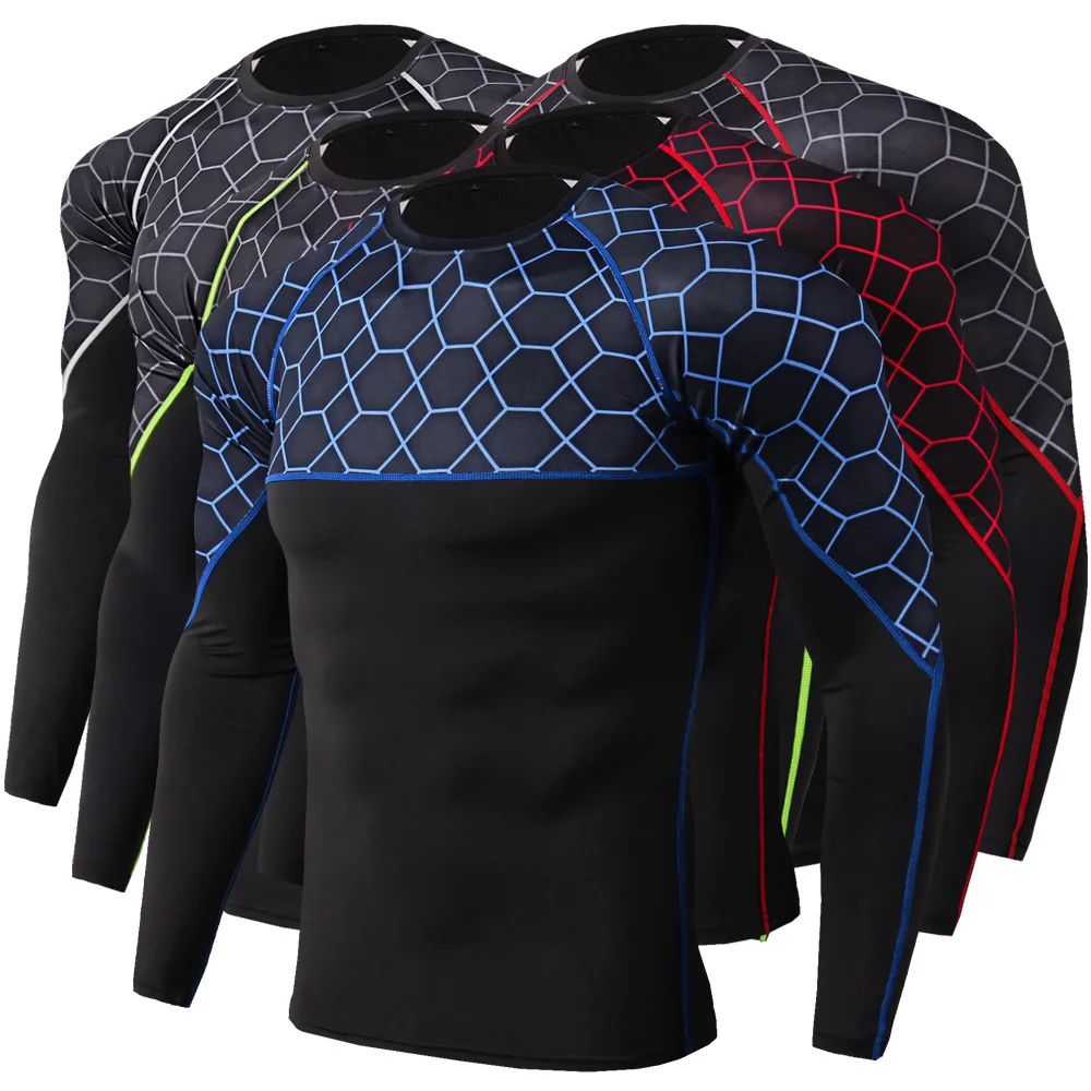 wholesale mens gym workout running muscle shirts 0-neck long sleeve bodybuilding striped tops men t shirts