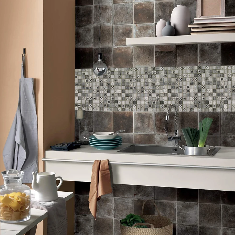 GUCI black white printed Moroccan crystal glass mosaic simple elegant wall decoration idea tile