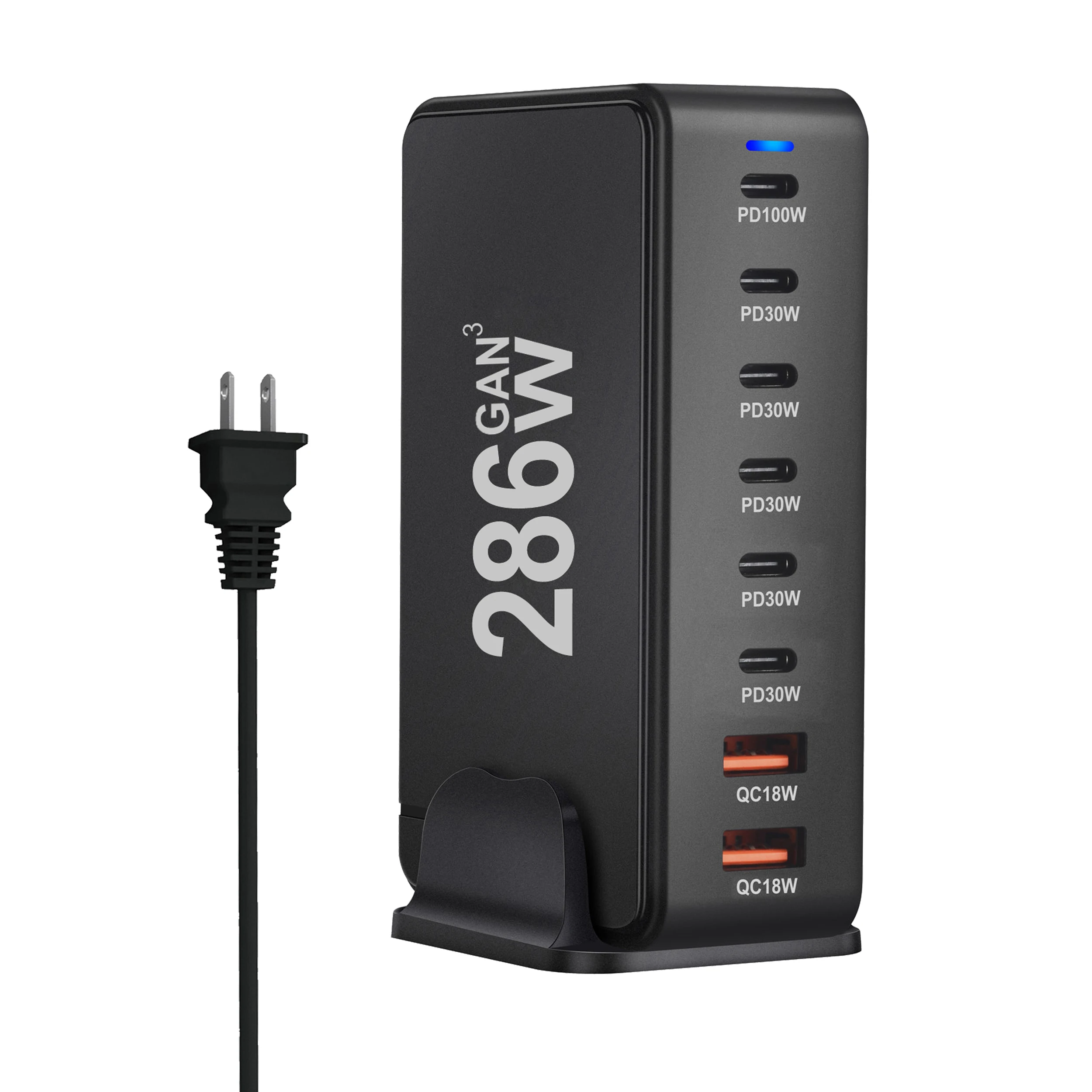 New 286W GaN Multi-ports USB Type C Fast Charger Multiple Ports PD QC4.0 Desktop Fast Charger Mobile Phone Charger Adapter