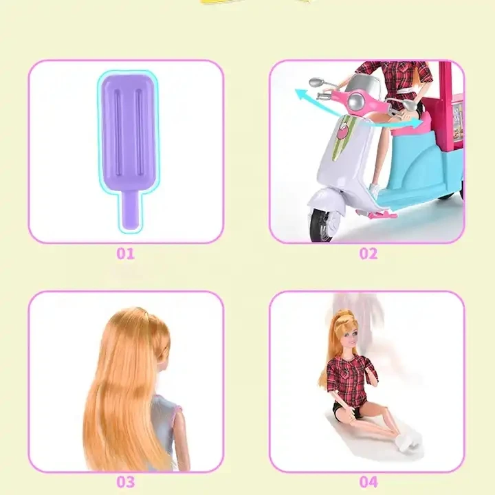 Cute And Fun Baby Delivery Dining Car Doll ,11.5 Inch Multi Jointed Doll With Bike