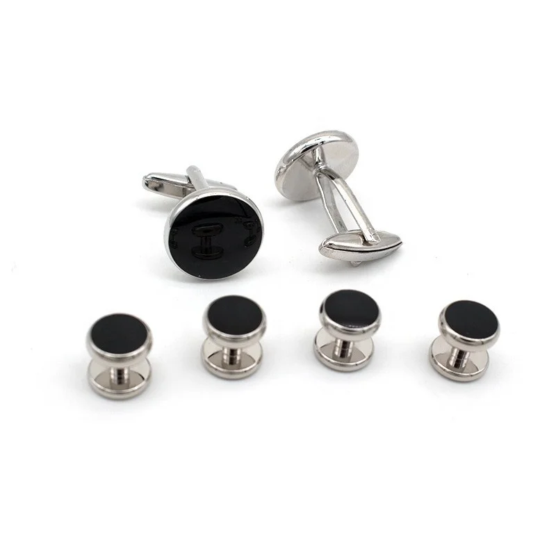 2024 new boyi Ready to ship round black soft enamel mens cufflinks and studs set tuxedo shirts