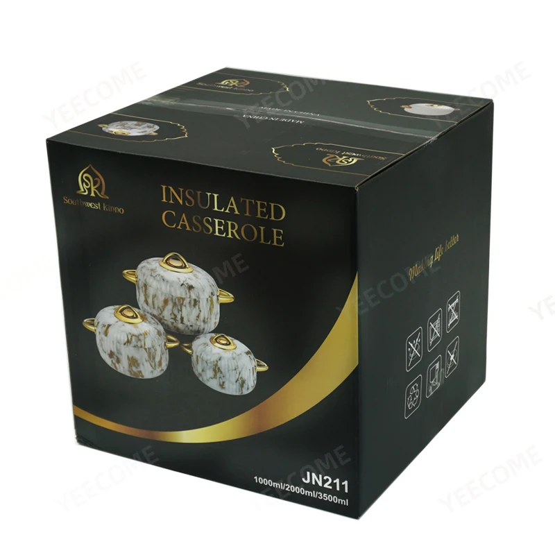 Custom logo  marbling printing Hot Pot Warmer Set1L2L3.5L Insulated Casserole Food Storage Container