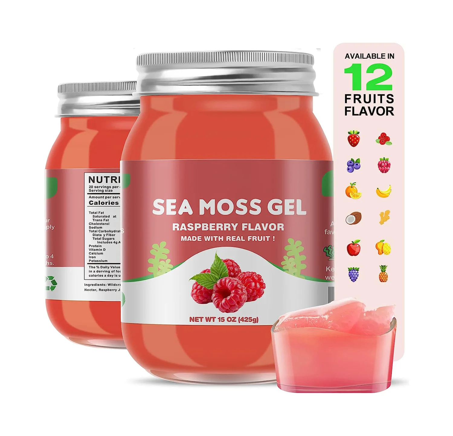 Sea Moss Gel Organic Raw Flavored Irish Seamoss Gel Immune and Digestive Support Vitamin Mineral Antioxidant Supplements