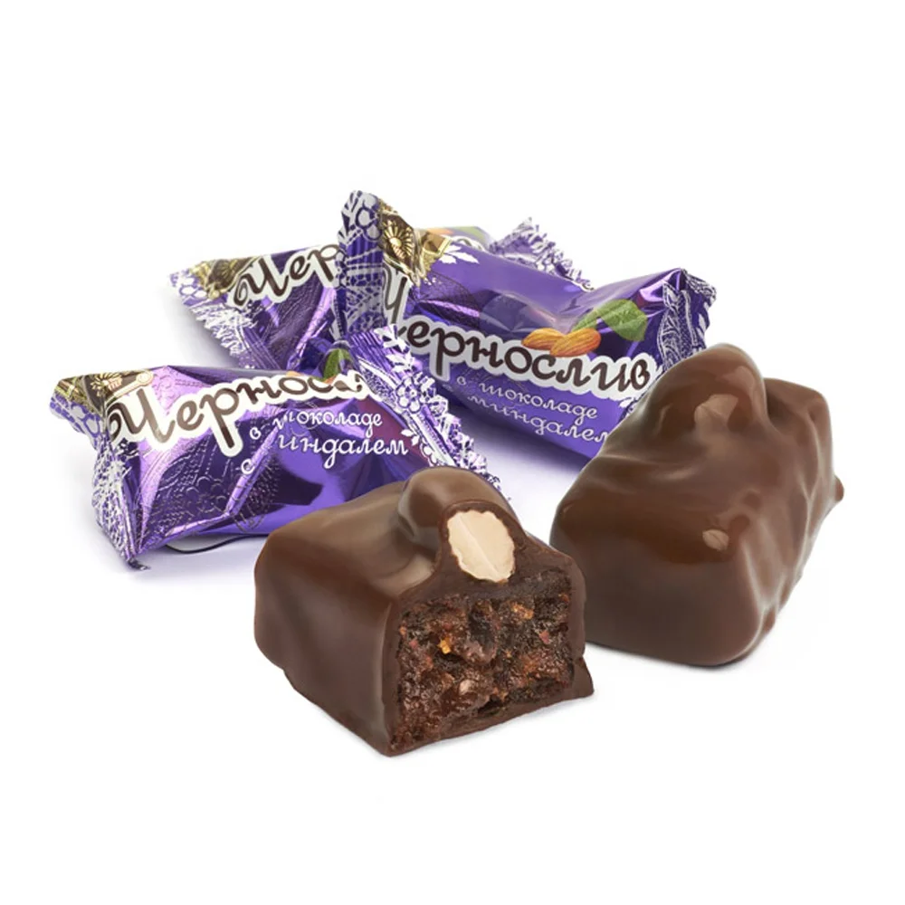 
Confectionery dark chocolate covered dried fruits with almond candies 