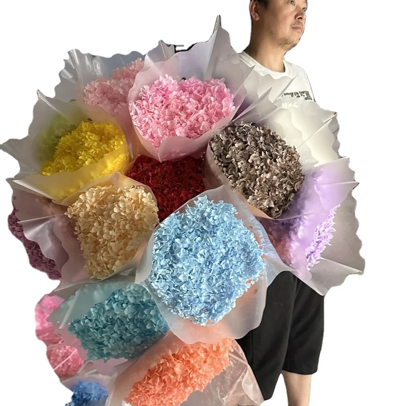 Wholesale the Real Touch Natural Dried Hydrangeas flowers artificial Preserved Hydrangea for wedding Decorations