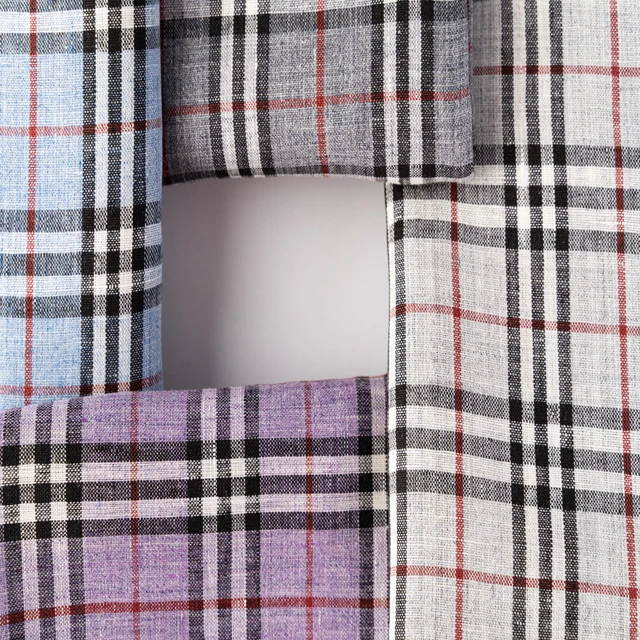  #1267 Linen Fabric Manufacturers Yarn Dyed Washed Plaid 100% For