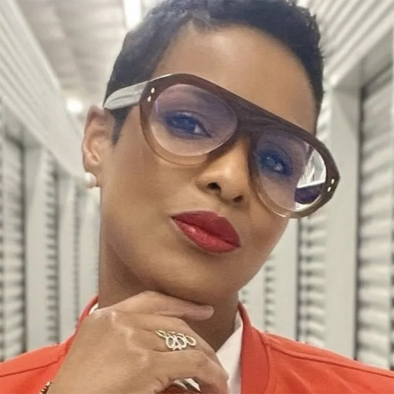 Finewell 366 Popular Fashion Oversized Sunglasses Women Shades UV400 Retro Rivets Gradient Trending Men Round Sun Glasses