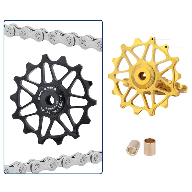 MEROCA Factory wholesale MEROCA Bicycle Rear Derailleur Guide Wheel 12/14T Aluminum Alloy MTB Ceramic Bearing Jockey Wheel