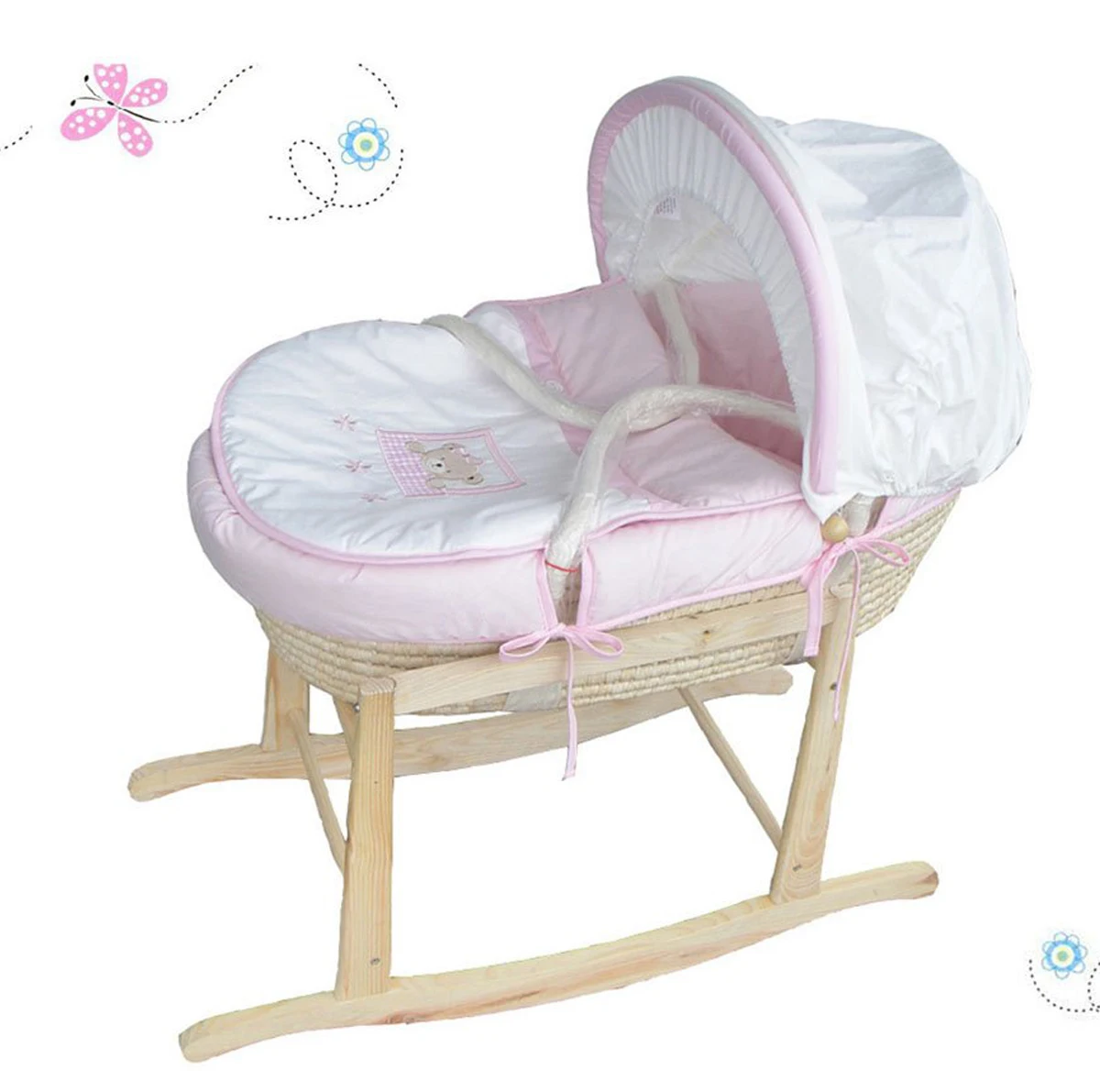 Sleeping Handmade Decorative Sky Blue Bear Baby Moses Basket