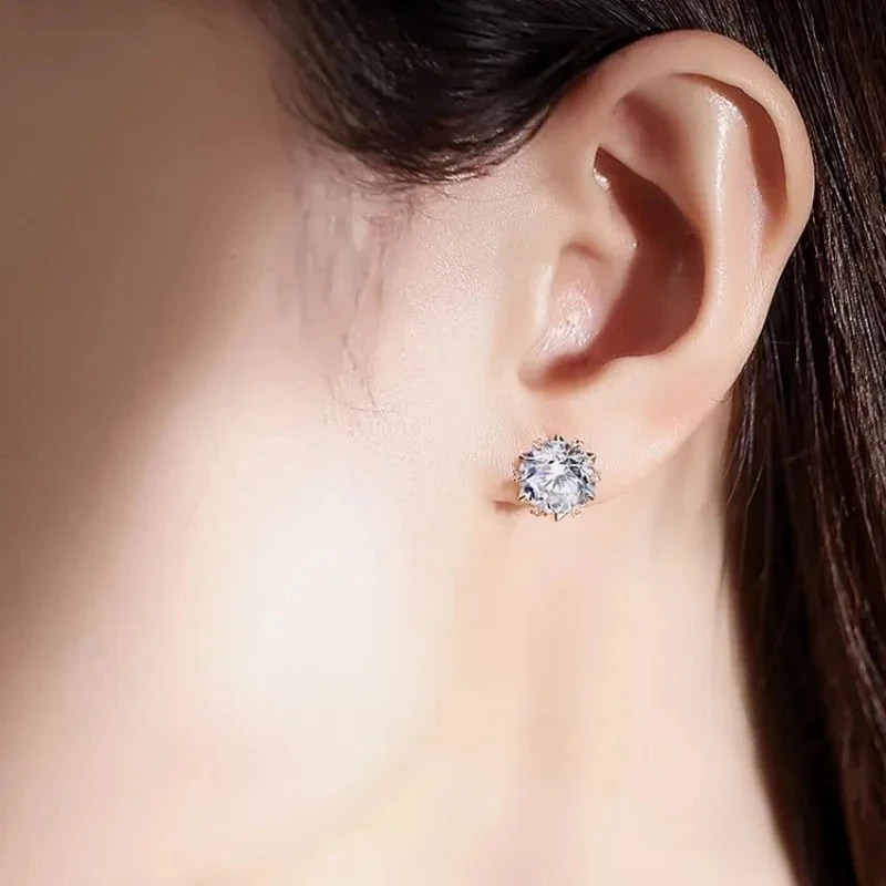 Fine Jewel Snow Flower Gift Six Clow 0.5/1/2 Ct Stud Diamond earrings S925 sterling silver VVs1 moissanite earrings Of Ladies