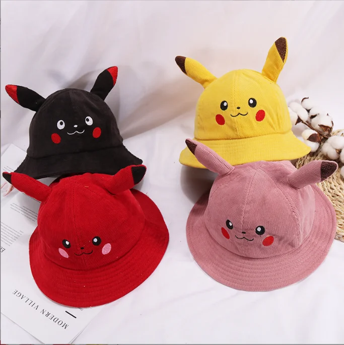 New Children pika-chu Bucket Cap Hat pika-chu Bucket Hat pokemoned Hat For Kids