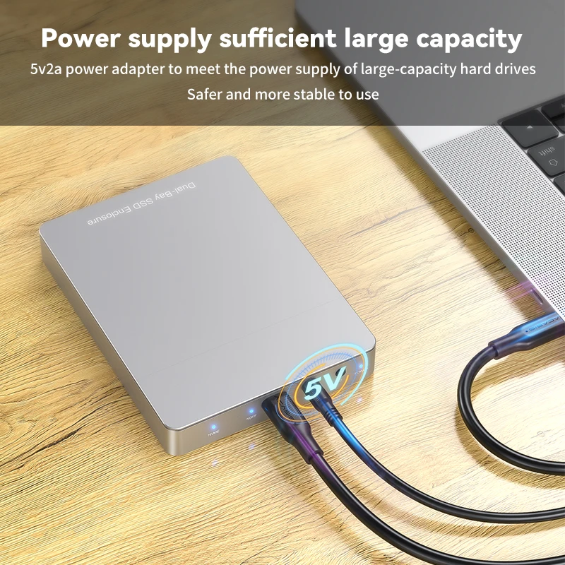 Dual Bay Dual Protocol M.2 SSD Case Support M2 NVME NGFF SATA SSD Disk For PCIE M Key +B Key USB C