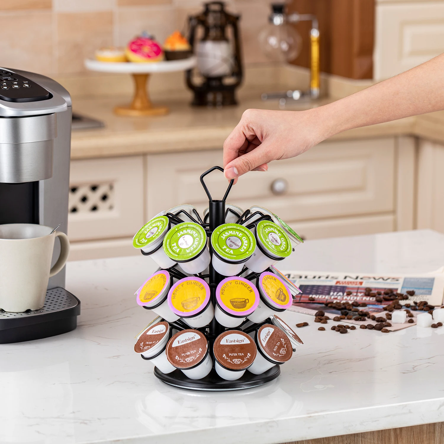 27-Capacity K-Cup Organizer 3-Layer Iron Coffee Pod Stand Holder Kitchen Storage Box Packed Customizable Design for Home Use