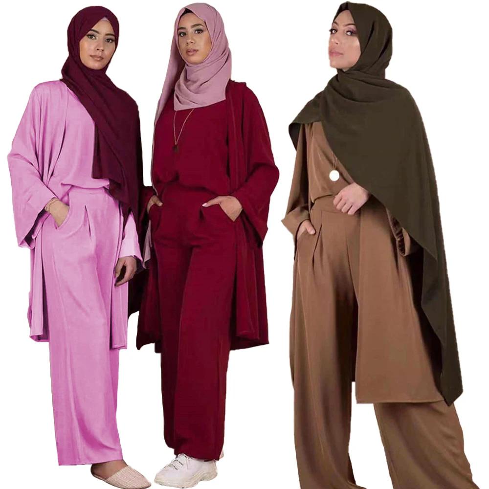 
Zakiyyah LR293 Hot Sale Fashion Three-piece Sets Islamic Ladies Clothing Wholesale Trendy Dubai Muslim Women Causal Long Clothes 