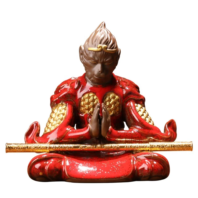 Chinese Sun Wukong Tea Pet Display Monkey King Statue Tea Pet Figure Sun Wukong Ceramic Wukong Zen Layout Room Table Decoration
