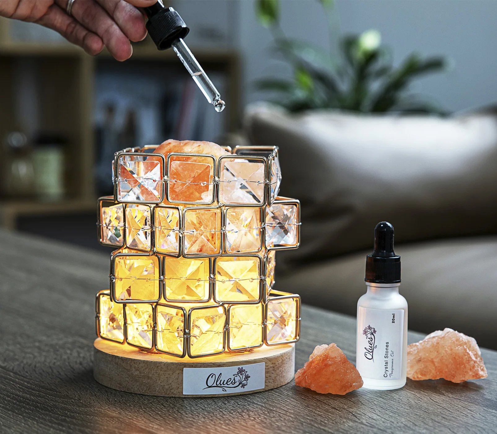 Crystal Nature Rose Salt Lamp Fragrance Refreshing Diffuser Stones Three Light Colors Aroma Home Decor Gift set