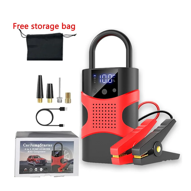 4 In 1 Car Jump Starter With Air Compressor LED Screen 8000mAh Portable Booster Charger 6000A Powerful Car Battery Starting