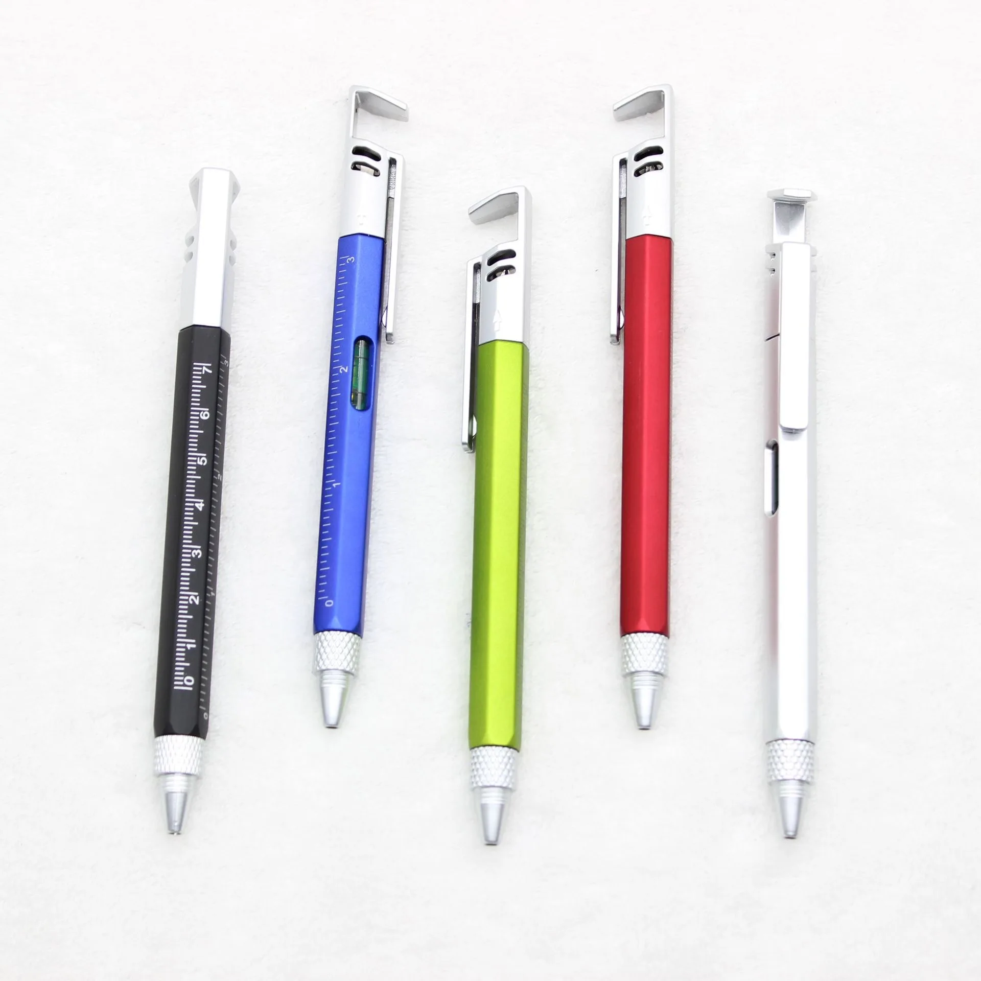 Custom Logo Multi Function Plastic Ballpoint Writing Pen Spirit Level Ruler Tool Pen
