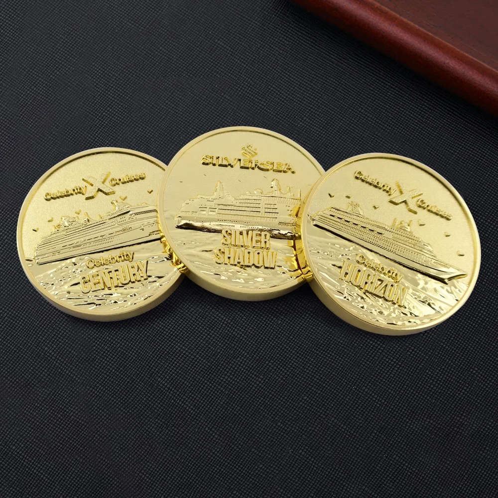 custom 3d enamel logo fake round gold challenge coins