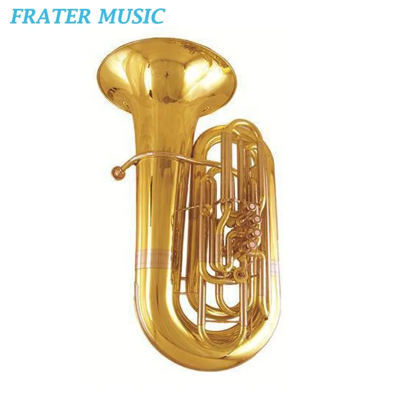 Professional Gold lacquer 4/4 Bb / C tone Tuba with 4 Frontal yellow brass piston (JTU-290)