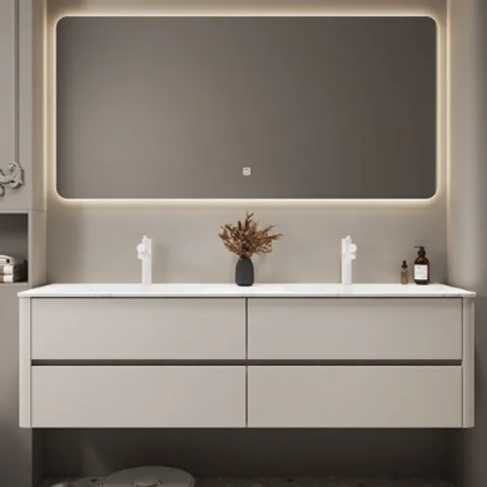 Modern Wood Bathroom Vanities Double Sink Waterproof Bathroom Cabinet