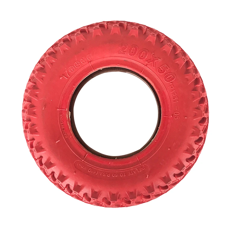 Sunmate 8 Inches Heavy Duty Electric Scooter Wheels Replacement Red Tire 200x50 with Knobby Offroad Profile for Mountainboard