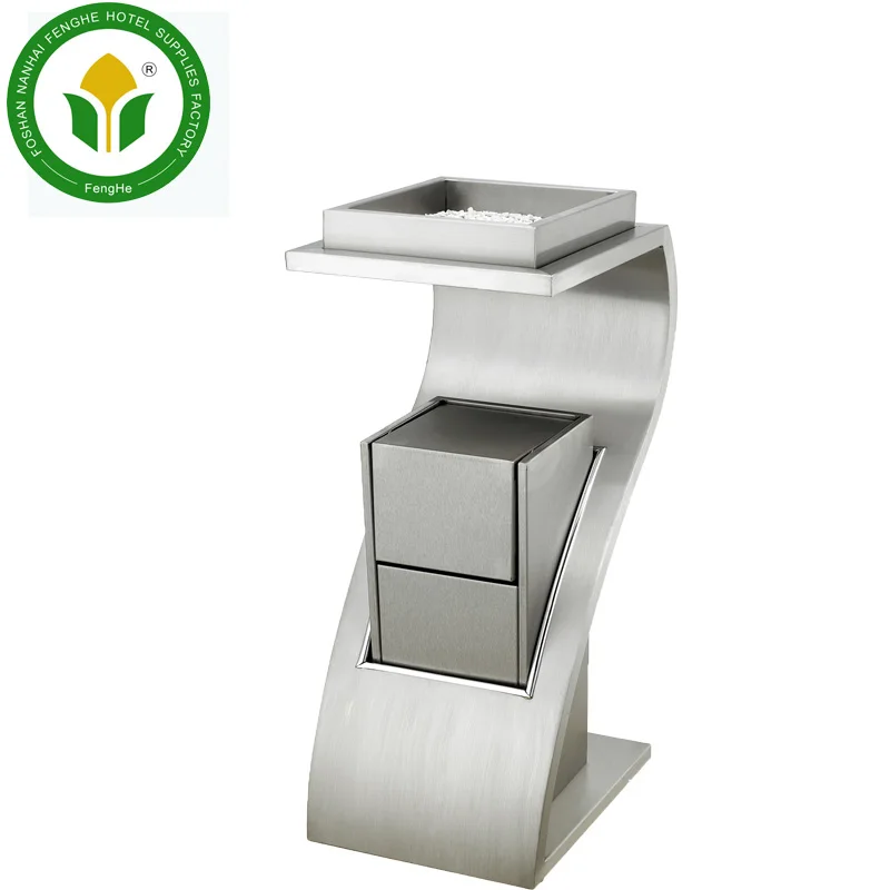 
Modern design hotel lobby stainless steel with brushed finished ash barrel trash bin waste bin 