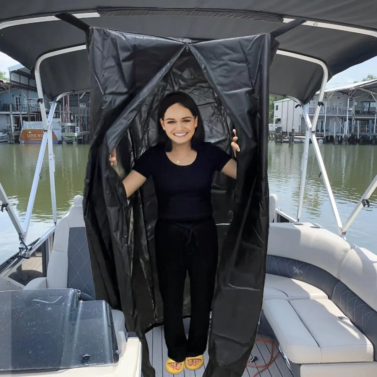 Boat Privacy Tent Cover - Hanging Pontoon Instant Privacy Solution Curtain for Changing Clothes or Portable Potty