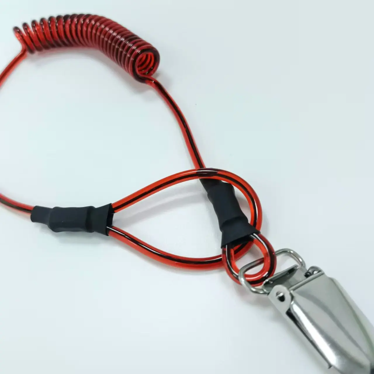 customized TPU spring Steelwire ropes with loop end hard hat coil tether steel cord Tools  coiled braided lanyard