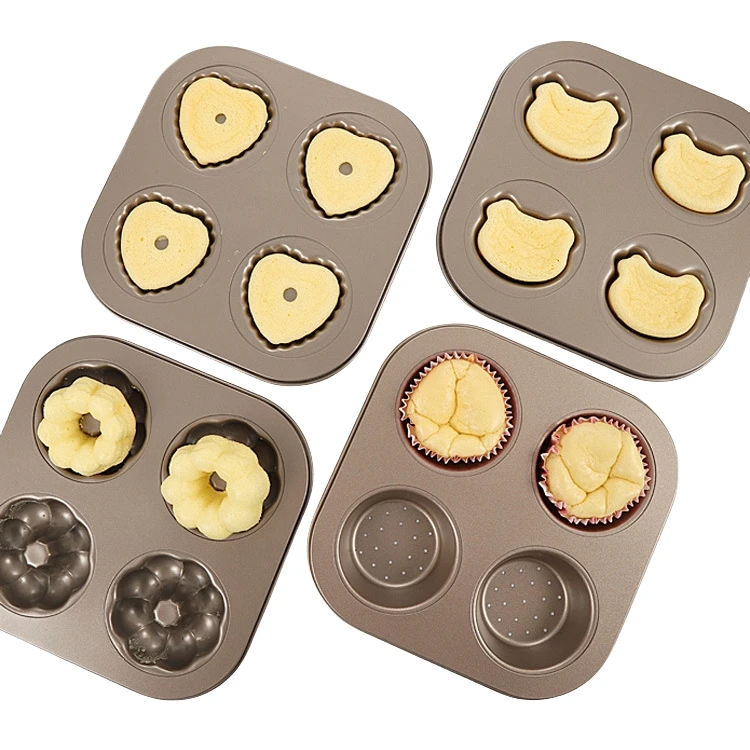 Cavity Flower Doughnut Heart Shaped Cake Baking Mold Nonstick Carbon Steel Cupcake Muffin Jelly Baking Mold Tray