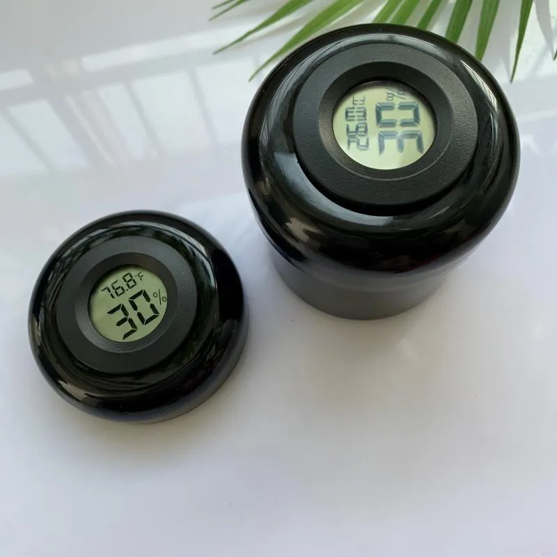 High Quality Custom Empty Wide Mouth UV Glass Jar Air Tight Black Storage Glass Jar with Thermometer Hygrometer on the Lid