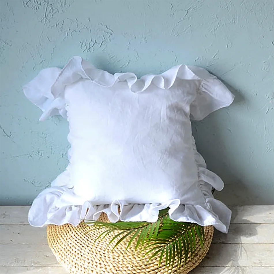 Hot selling Linen Fabric Ruffled linen pillowcase decorative pillowcases For home