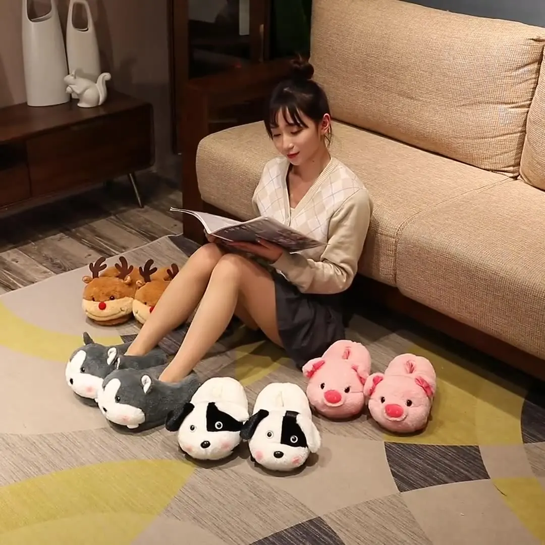 Unisex House Indoor Home Lovely Cartoon Dog Toy Plush Slippers For Children Pp Cotton Filled Corgi Dog Slippers
