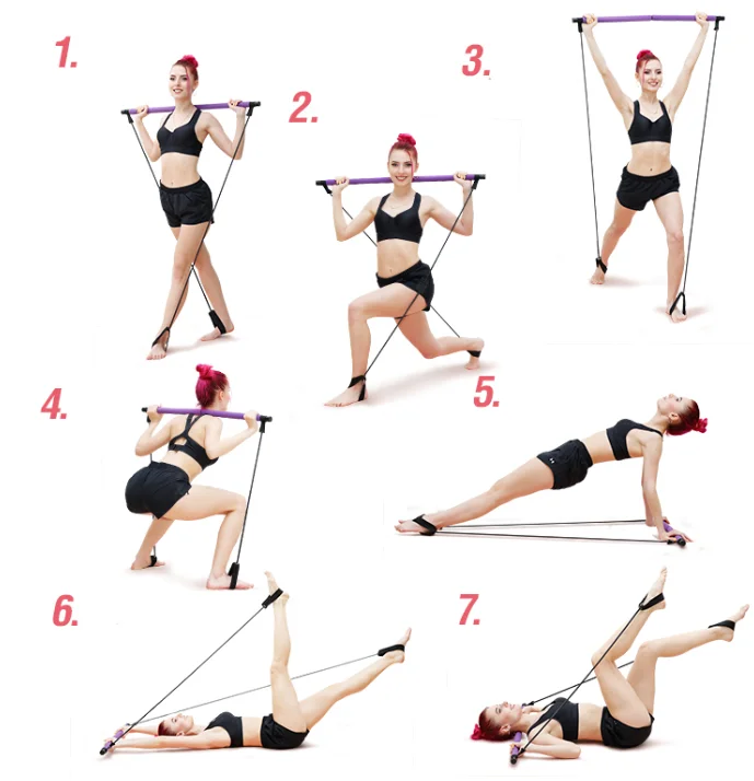 
Portable Pilates Bar with Resistance Band Kit Pilates Stick with Foot Loop for Home Gym Total Body Workout 