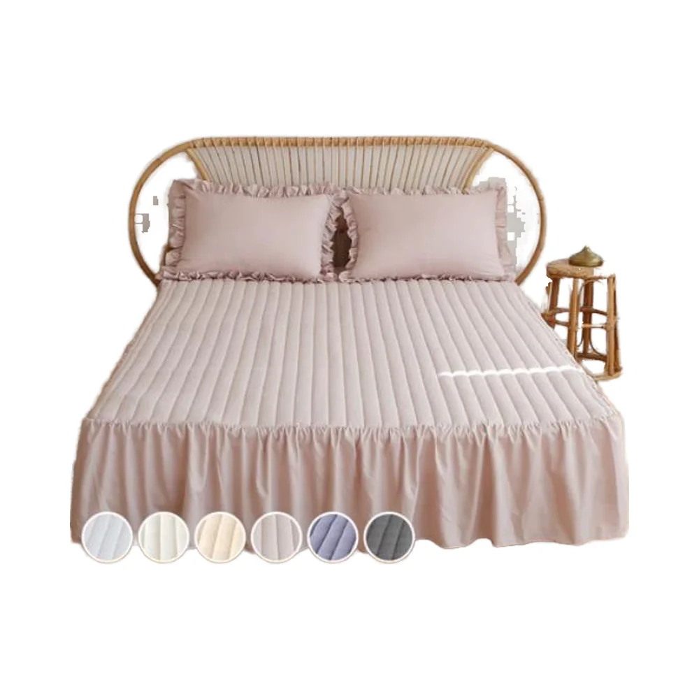Korea Style Quilted Mattress Protector Cover Elastic Band Fitted Bed Skirt with Princess Frill Plain Summer Hospital Bed Cover