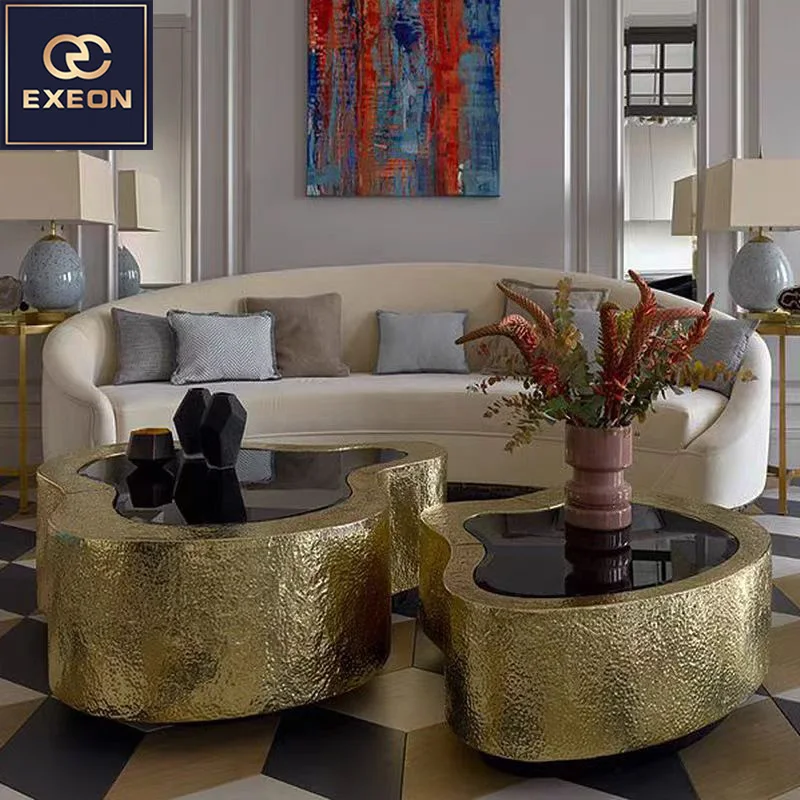 Luxury Villa Design Living Room Furniture Gold Stainless Steel Coffee Table Irregular Design High-end Metal Coffee Table