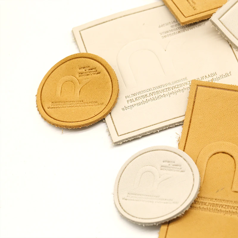 Factory Price Embossed Square Leather Patches Sew On Painted Edges Pu Leather Patch White Genuine Leather Label