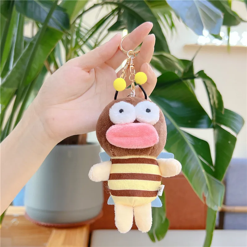 Kawaii Bee Plush keychains toys Stuffed Cartoon Animal Honeybee Cute Mini Doll Soft Decor Bee Happy plush keychain Children Gift